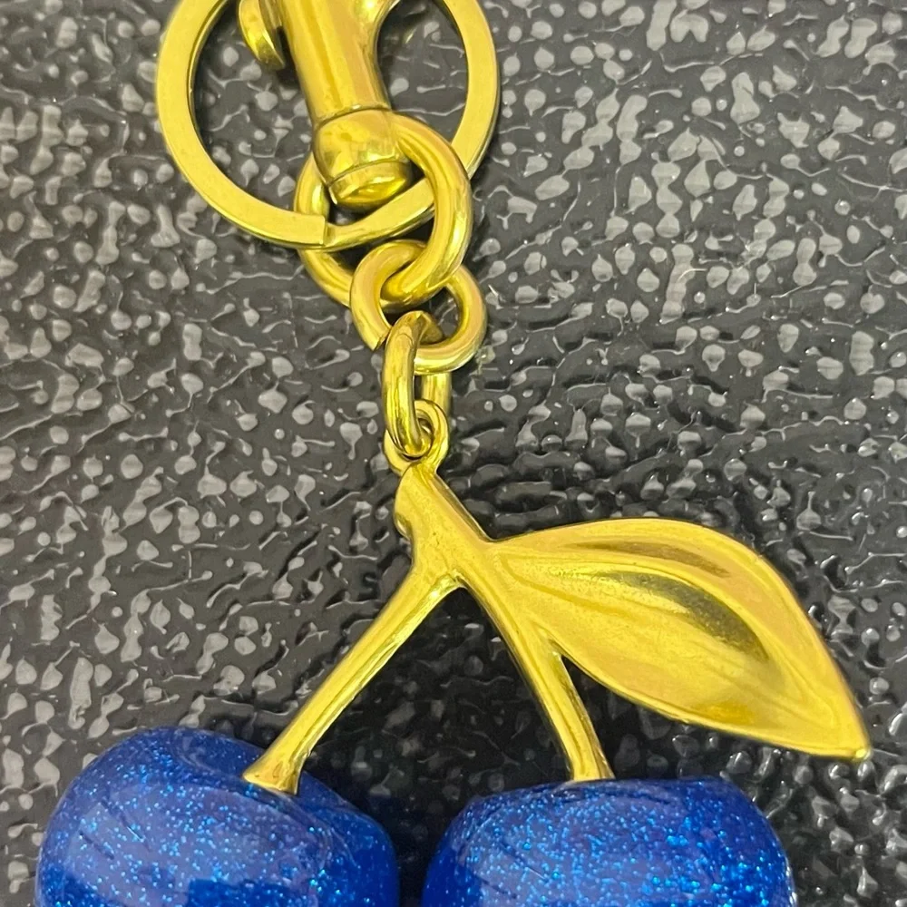 Gold and Blue Cherry Keychain - Picture 1 of 4